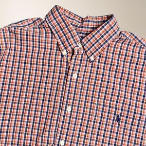 Polo‎ Ralph Lauren Men's XL Red Blue Plaid Cotton Button Down Short Sleeve Shirt
